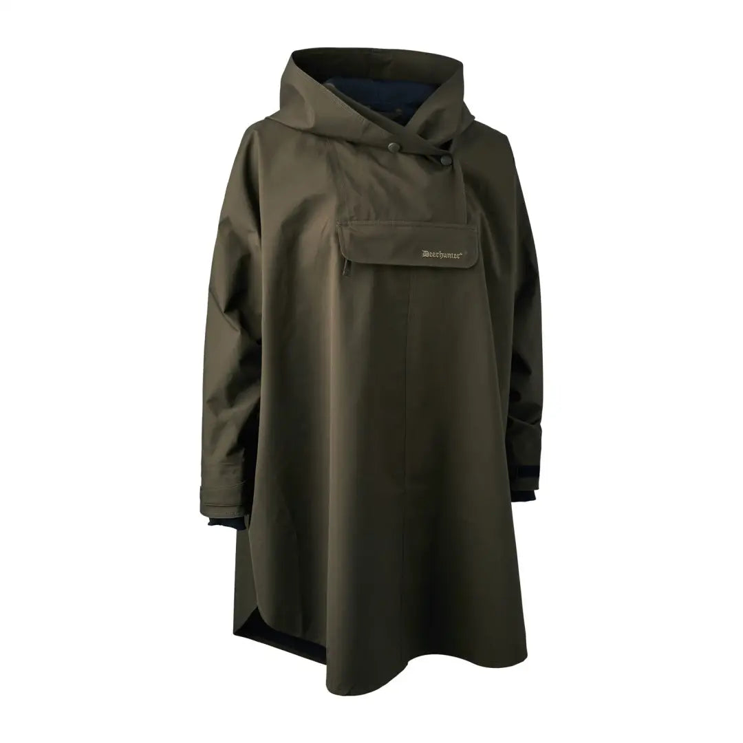 Olive green Deerhunter Lady Rain Poncho with hood and front pocket for stylish protection