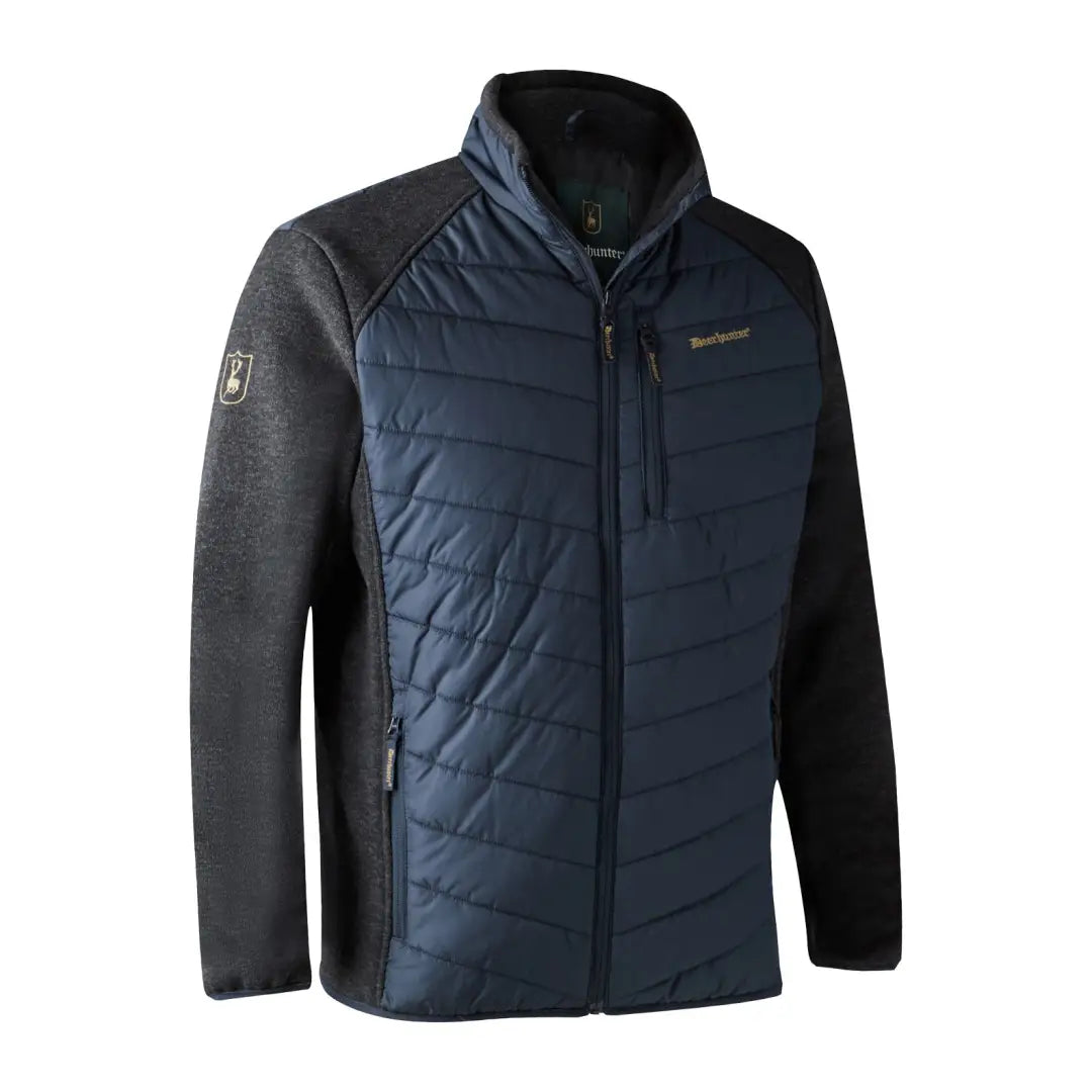 Quilted Deerhunter Moor Padded Jacket with Knitted Sleeves in Navy and Dark Gray