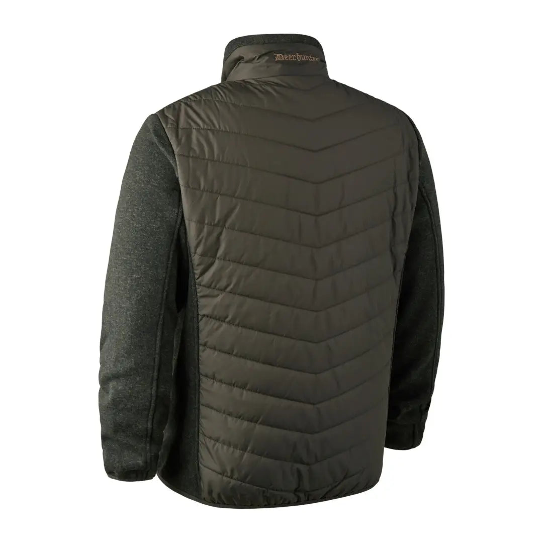 Dark green quilted Deerhunter moor padded jacket with comfy knitted sleeves