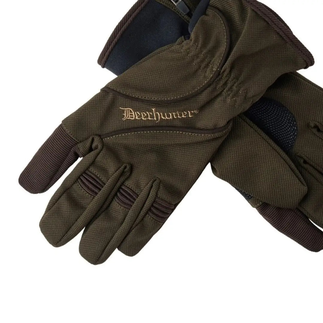 Dark green Deerhunter Muflon Light Gloves with logo on wrist for outdoor adventures