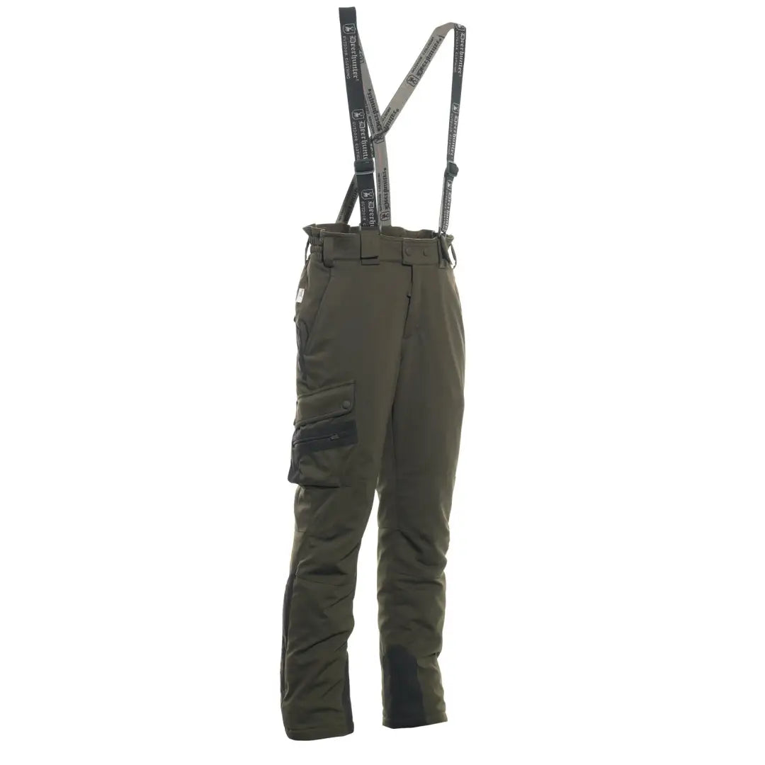 Dark green Deerhunter Muflon Trousers with suspenders for outdoor adventures