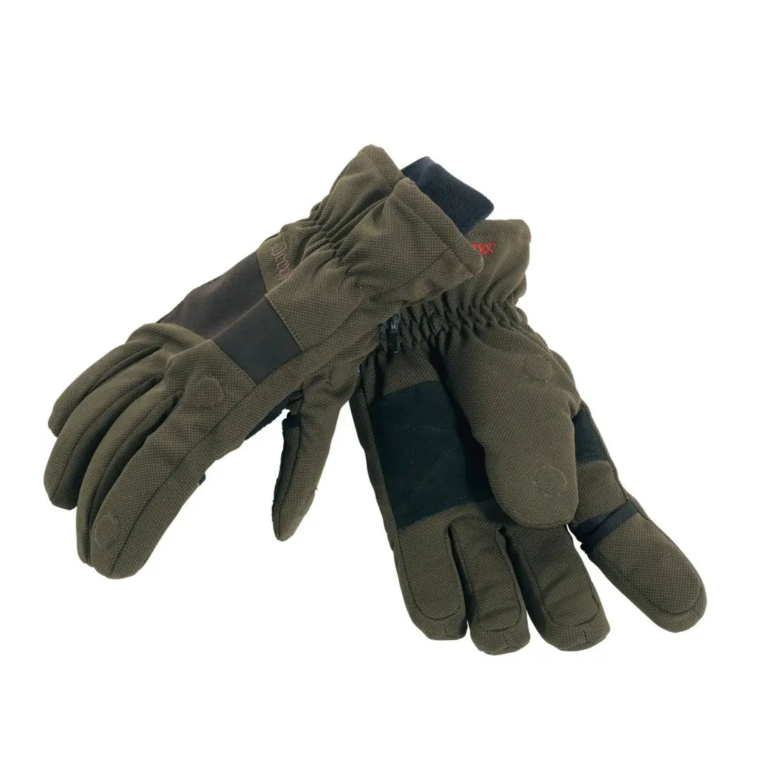 Pair of olive green Deerhunter Muflon Winter Gloves with stylish black accents