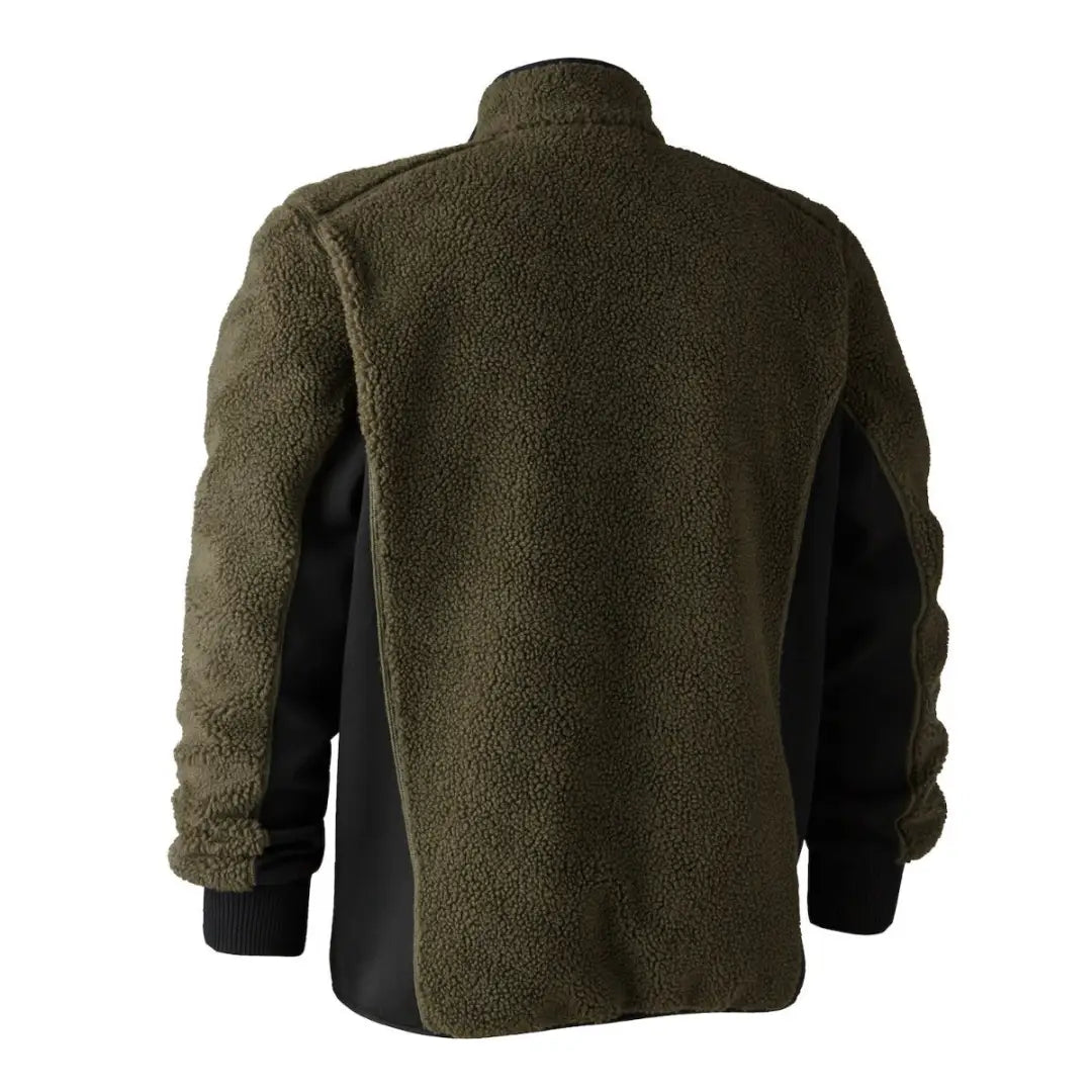 Olive green Deerhunter Rogaland Fibre Pile Jacket with black side panels and high collar