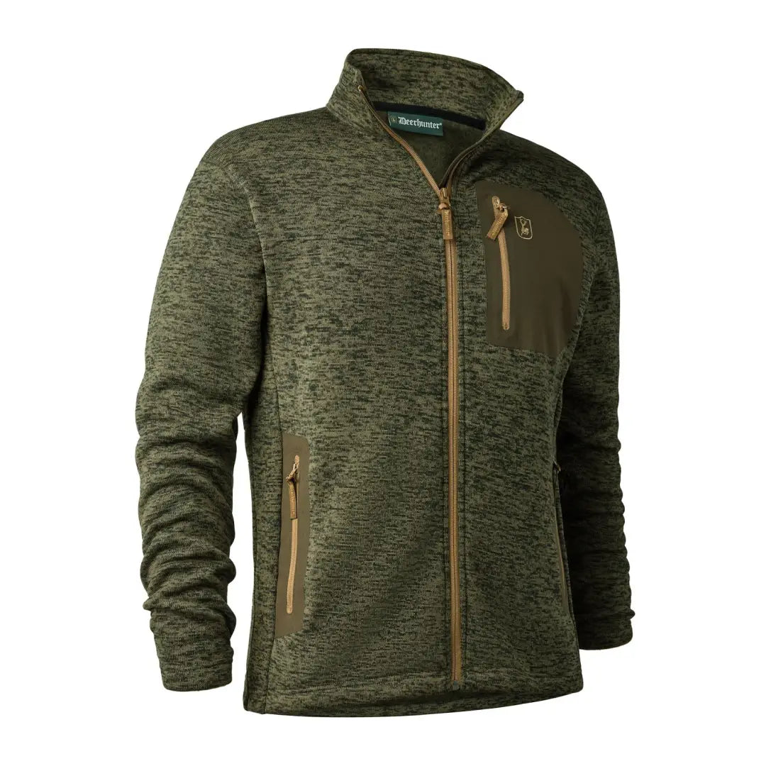 Green Sarek Knitted Jacket with full zipper and chest pocket for cozy comfort