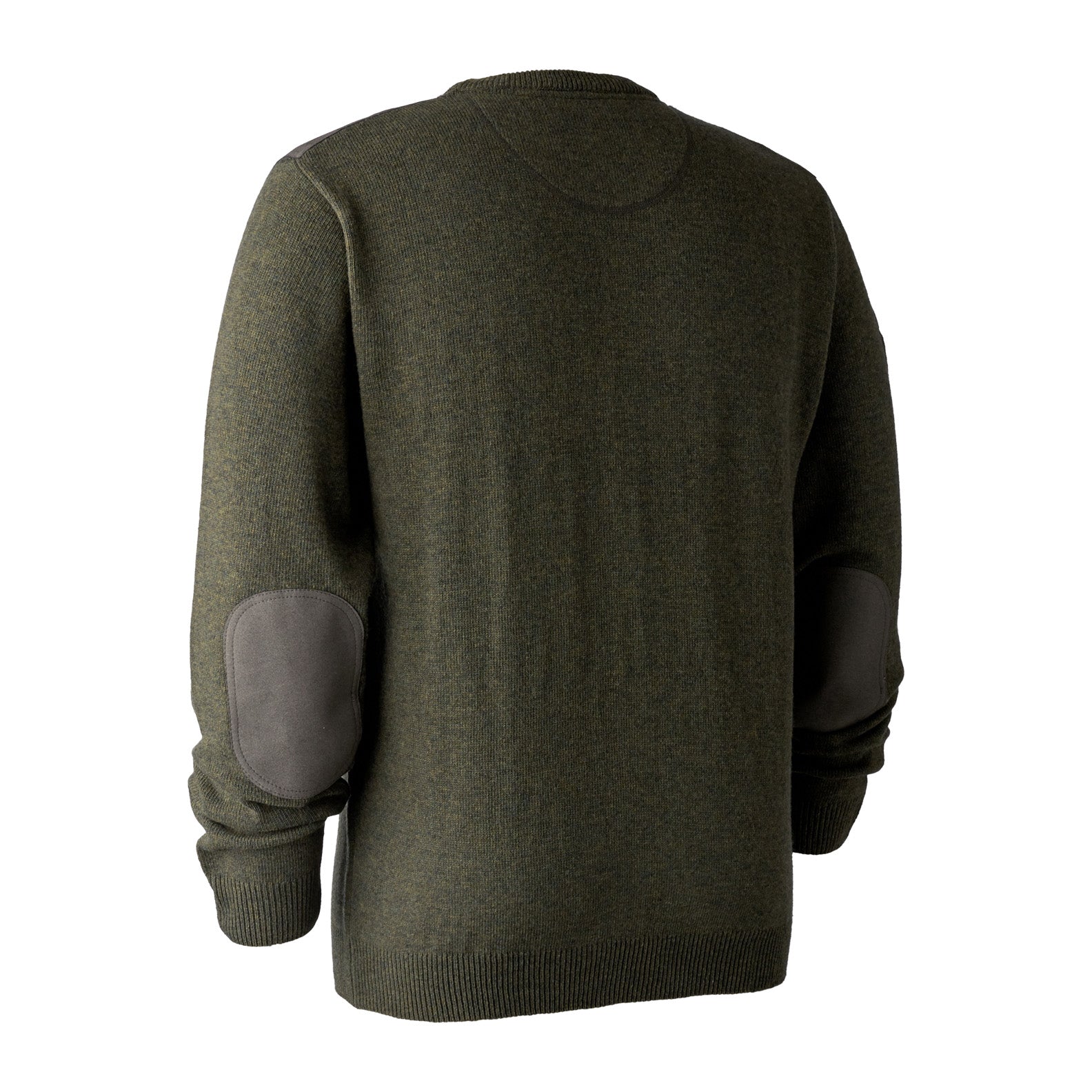 Olive green Deerhunter Sheffield Knit with round neck design and elbow patches