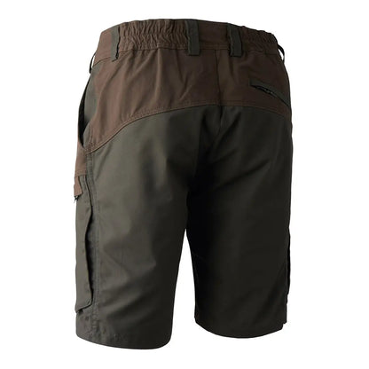 Rugged Deerhunter Strike Shorts in brown and dark green with multiple pockets