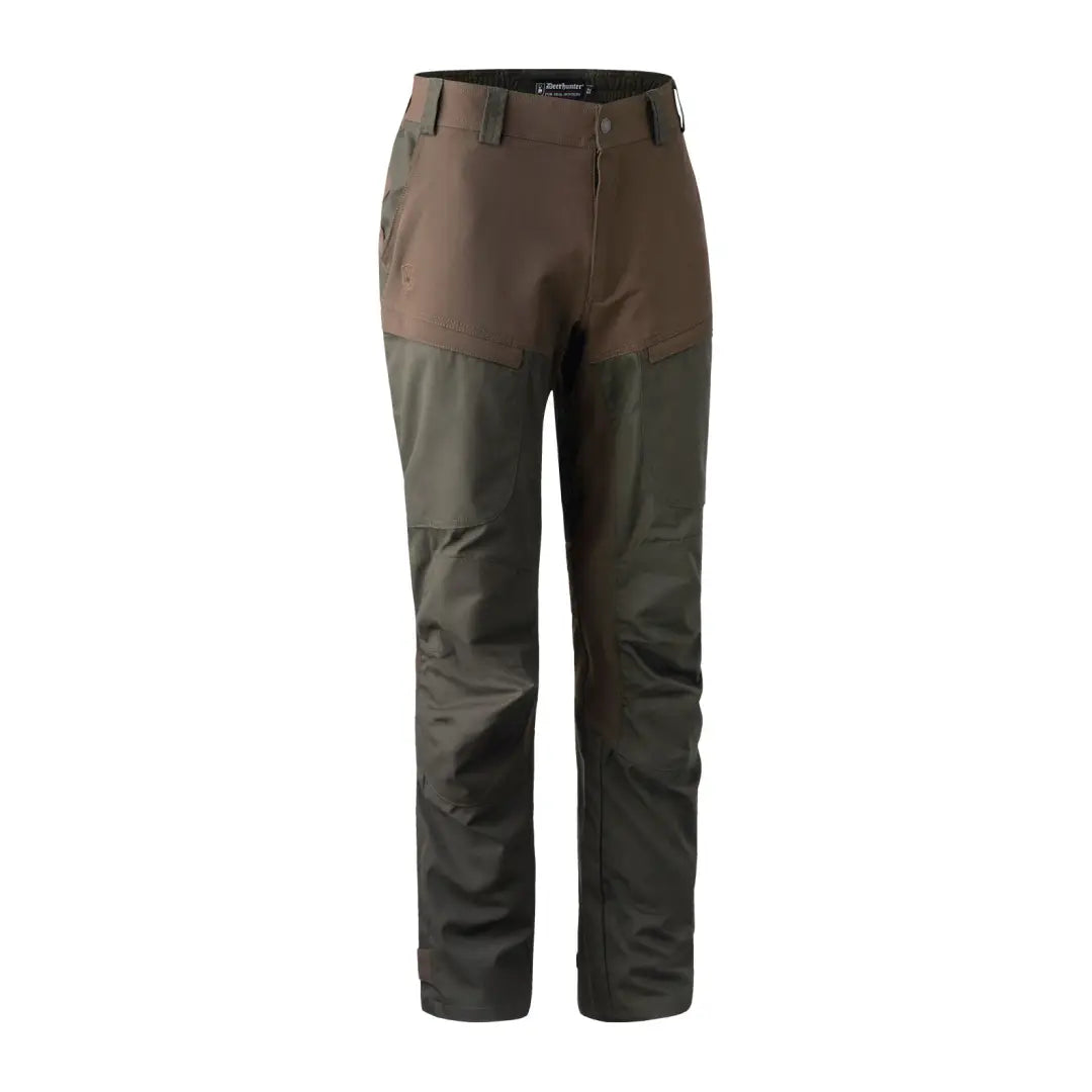 Rugged Deerhunter Strike Trousers in brown and green for outdoor adventures