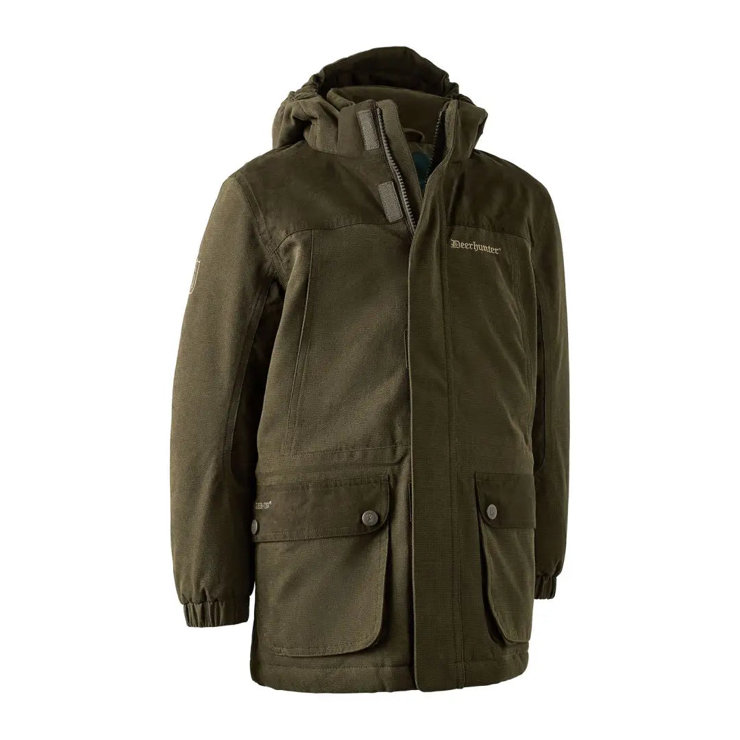 Olive green hooded Deerhunter Youth Eagle Winter Jacket with pockets for chilly days