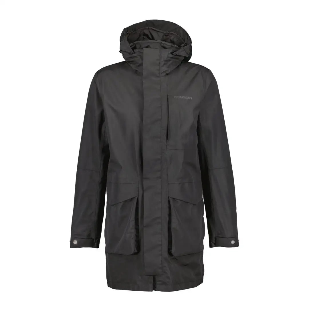 Dark gray Didriksons Andreas Parka, perfect for nordic weather with cozy pockets