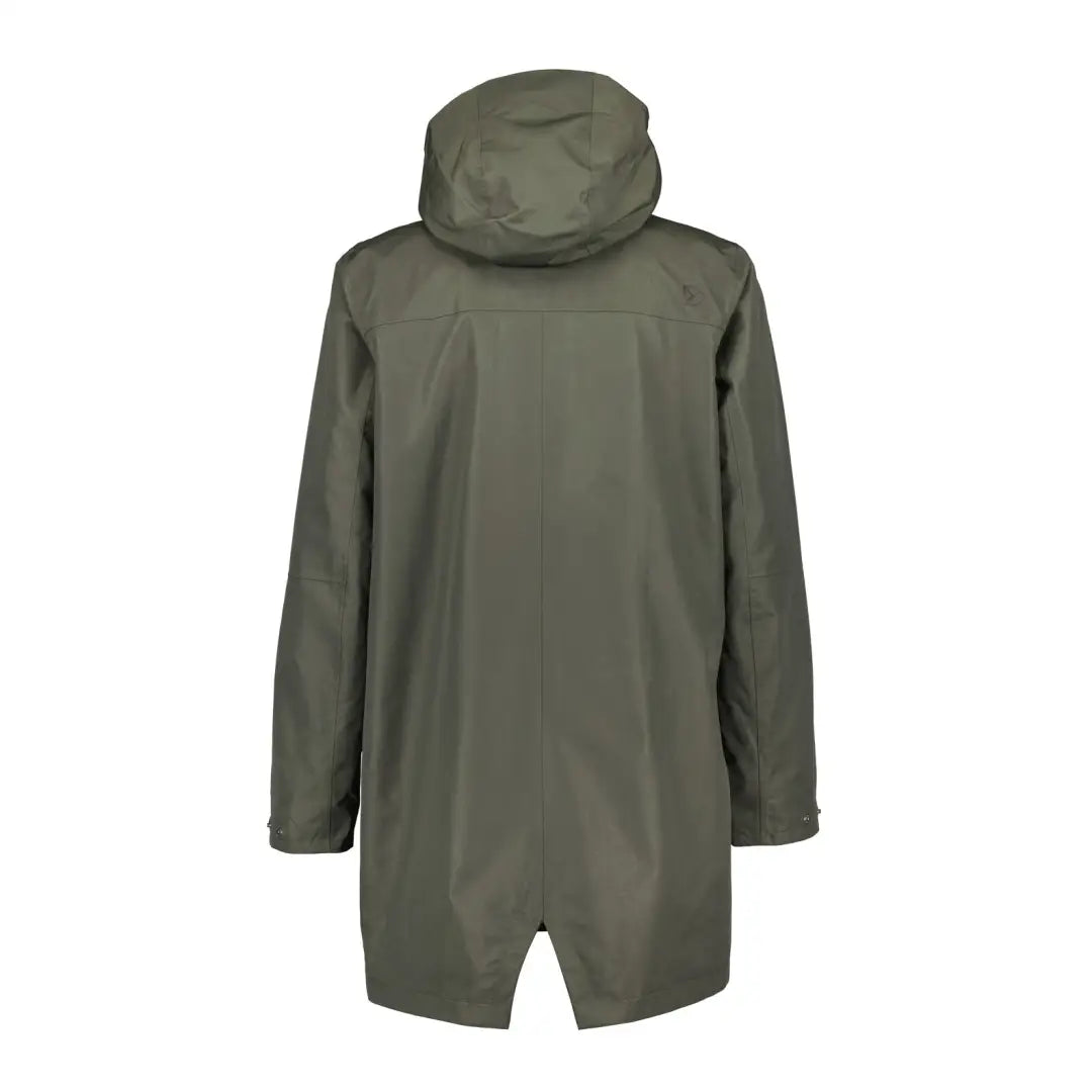 Olive green Didriksons Andreas Parka featuring a straight cut and back vent