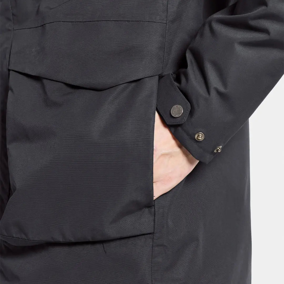 Black jacket with pocket and button details, Didriksons Andreas Parka style