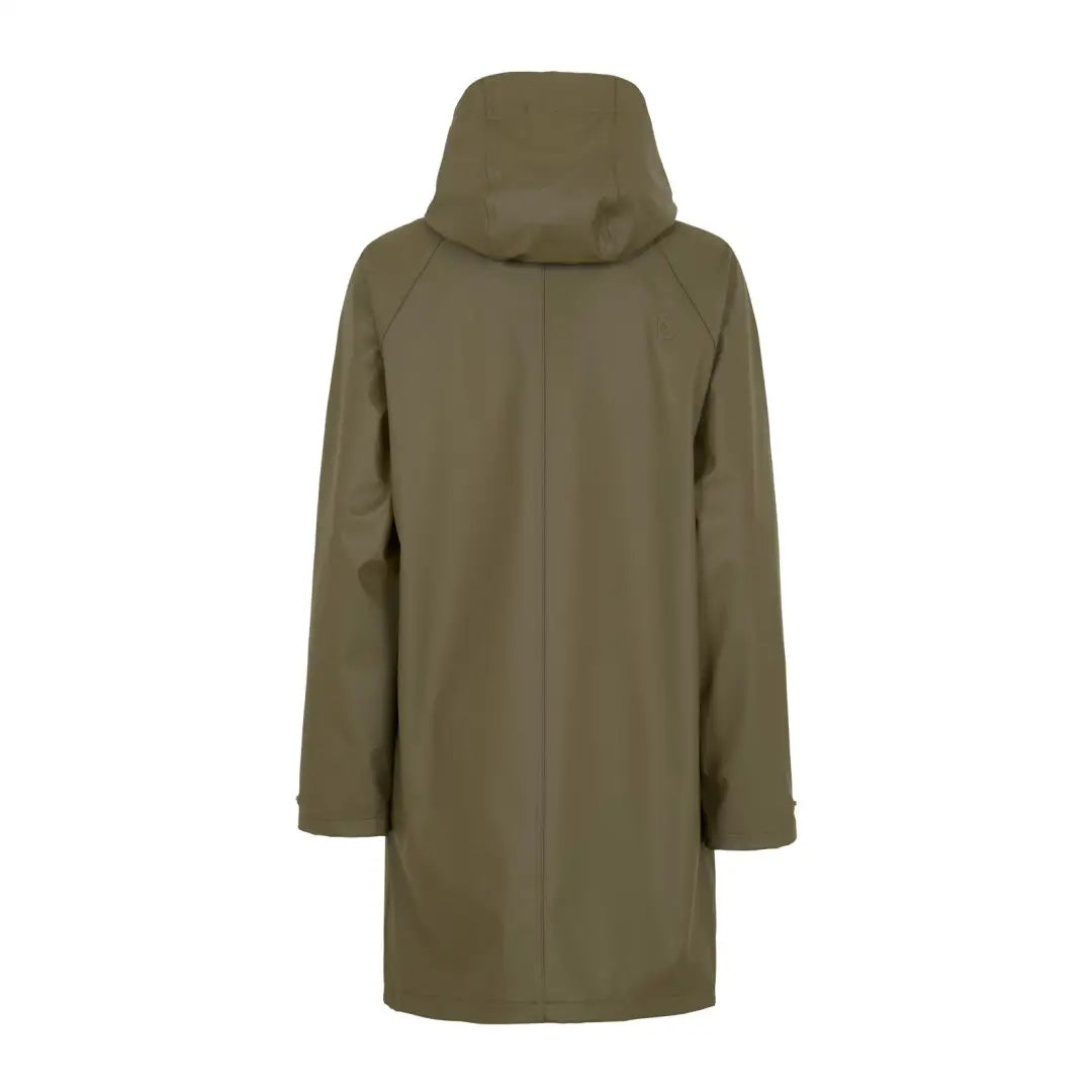 Olive green Didriksons Elly Womens Parka with hood and long sleeves for stylish rain protection