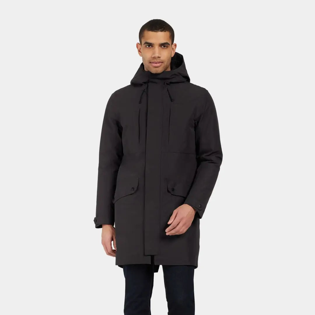 Dark gray hooded Didriksons Falke Parka with pockets, perfect for winter vibes