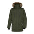 Green Didriksons Fredrik Parka featuring a fur-trimmed hood and multiple pockets