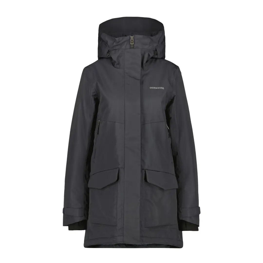 Dark gray Didriksons Frida Womens Parka, fully windproof with zippered pockets