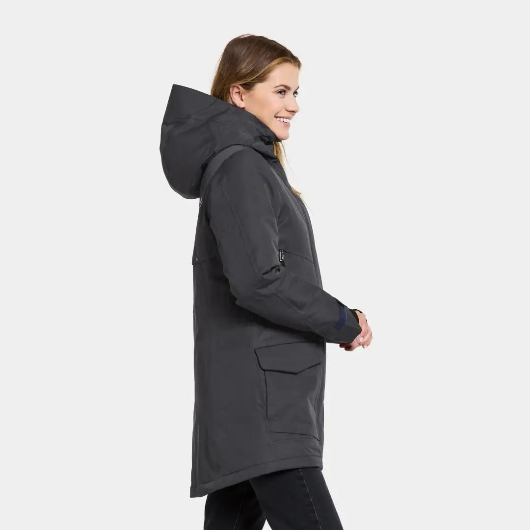 Dark gray Didriksons Frida Womens Parka 7, fully windproof with pockets and zipper