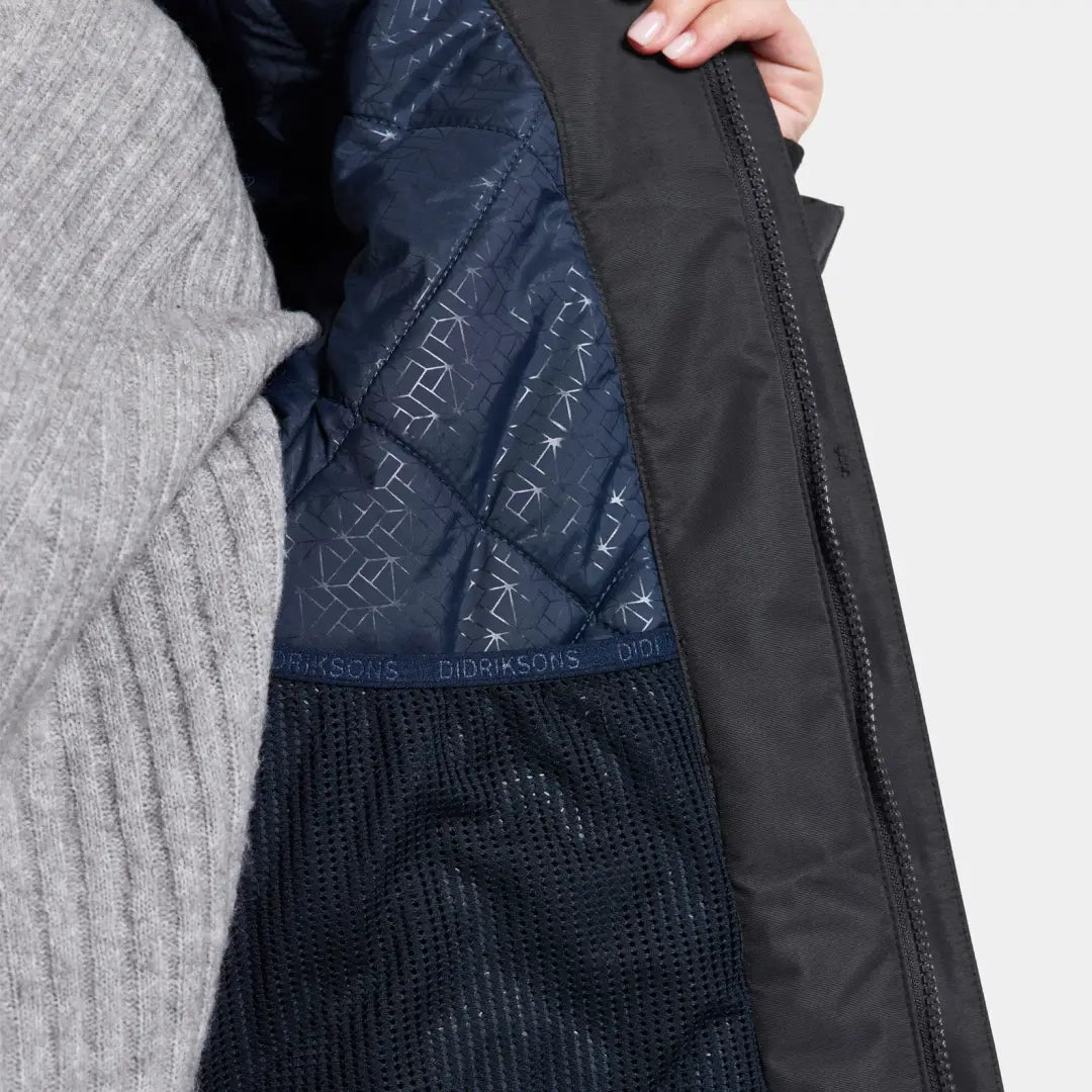 Quilted interior lining of Didriksons Frida Womens Parka 7, fully windproof and stylish