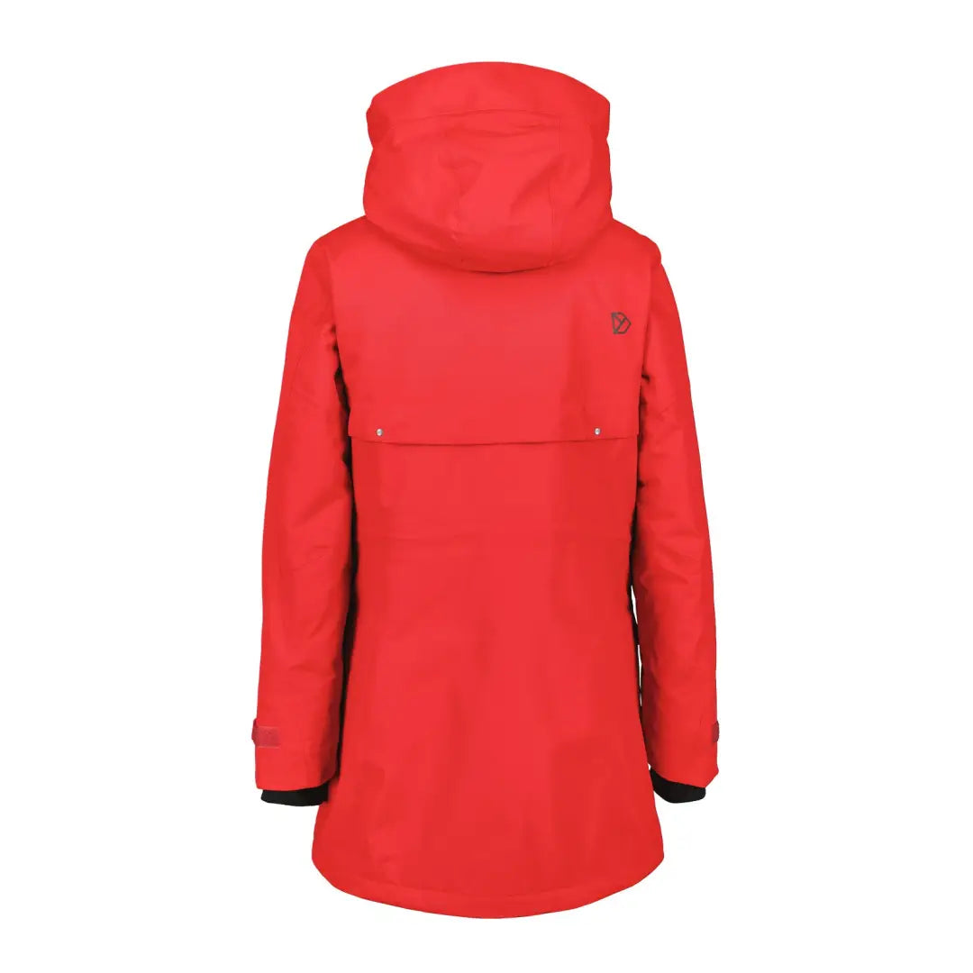 Red hooded Didriksons Frida Womens Parka 7, fully windproof with taped seams for cozy warmth