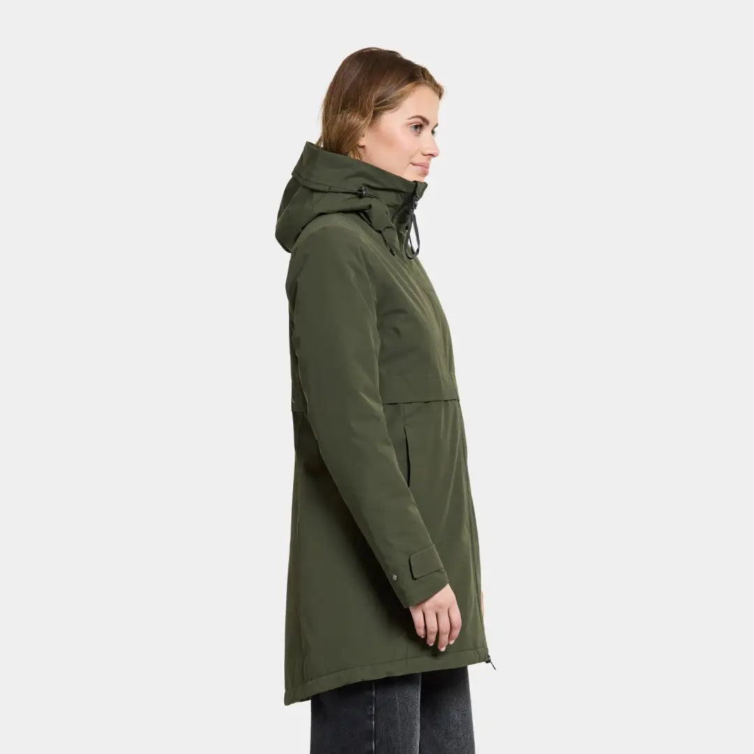 Green Hooded Winter Coat with High Collar from Didriksons Helle Womens Parka 5