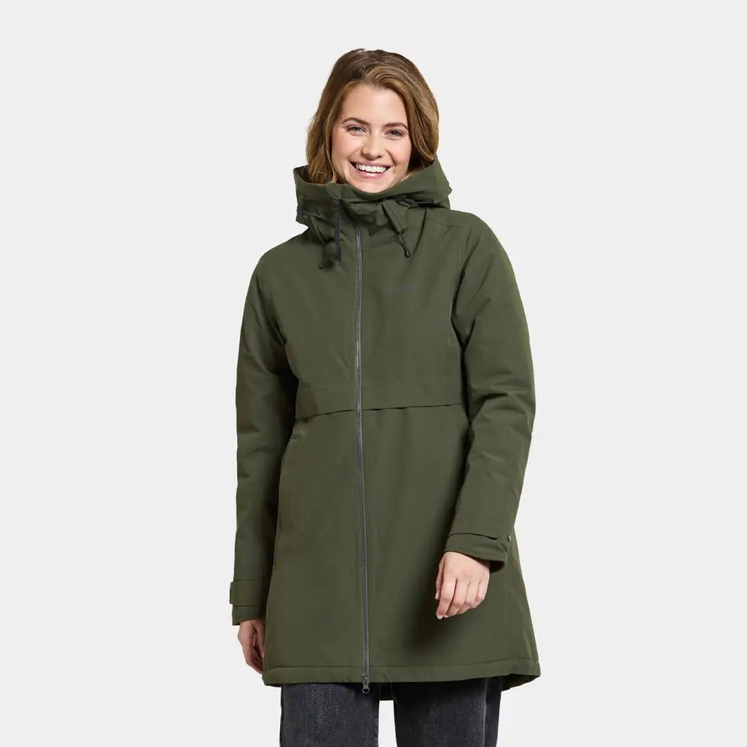 Green Hooded Winter Coat with Zipper Closure - Didriksons Helle Womens Parka 5