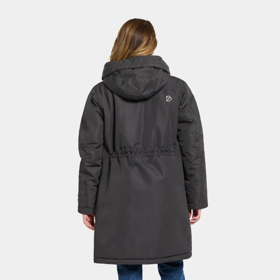 Dark gray hooded Didriksons Josefine Women’s Parka 2, a classic windproof parka