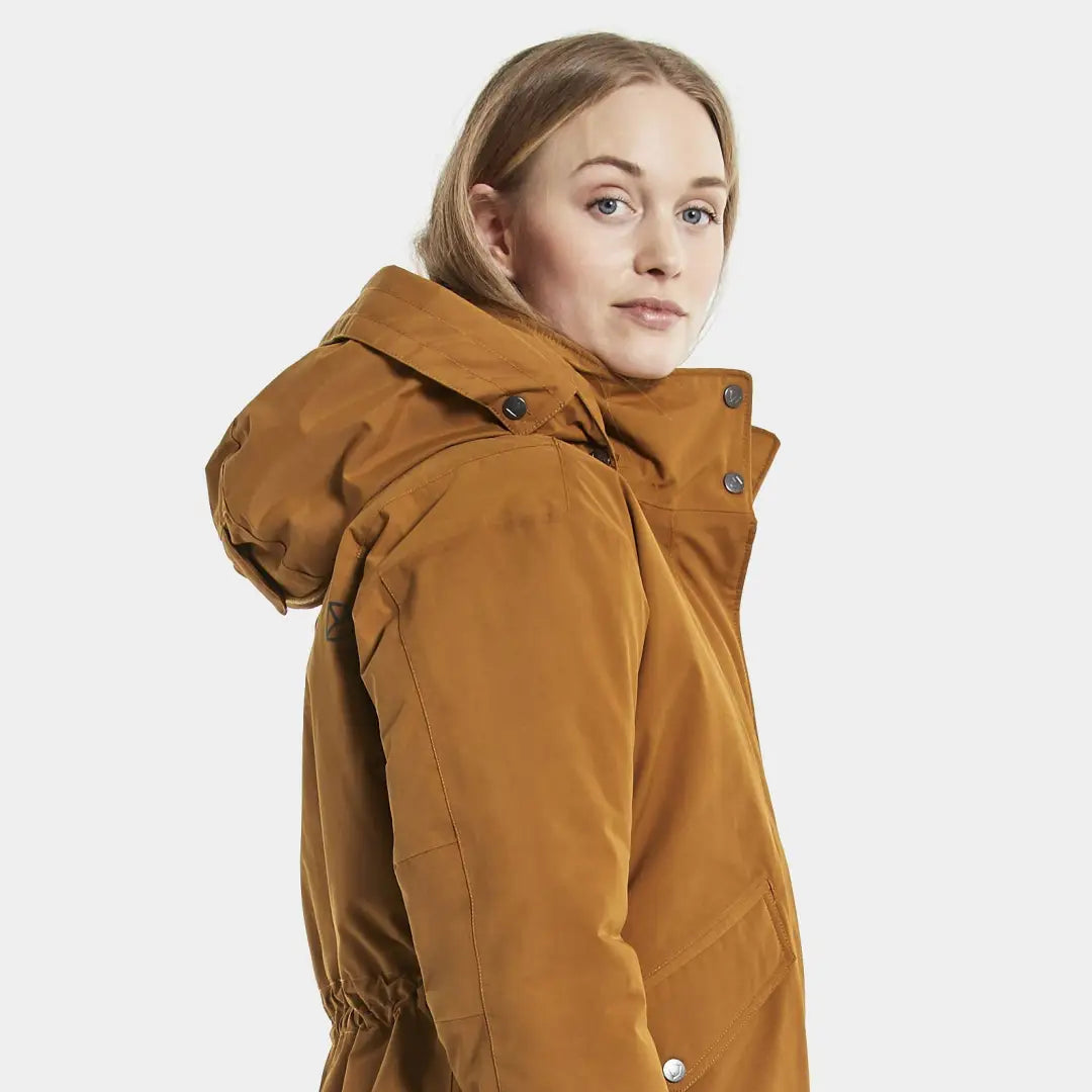 Mustard-colored Hooded Jacket with Buttons - Didriksons Josefine Womens Parka