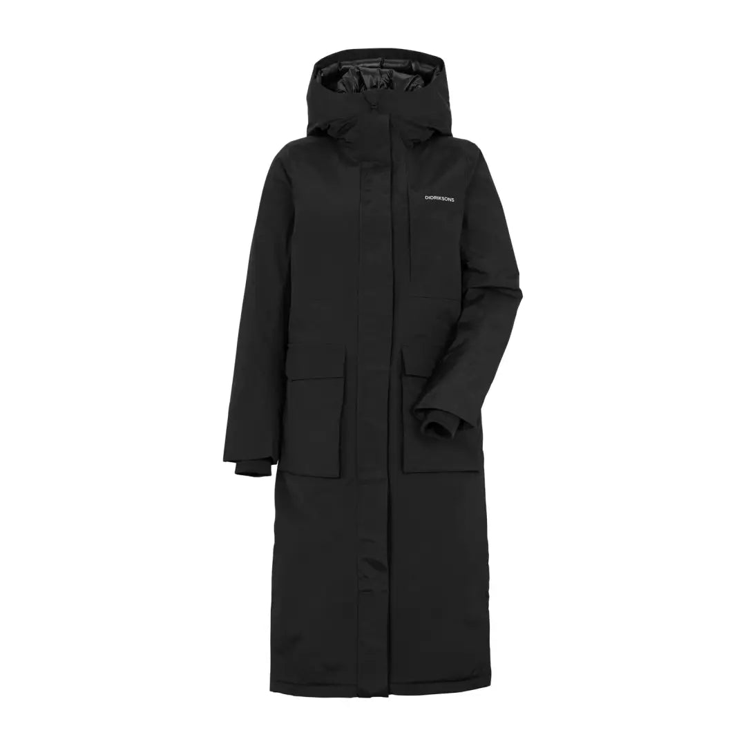 Long black winter coat with hood from Didriksons Leya Long Womens Parka 2