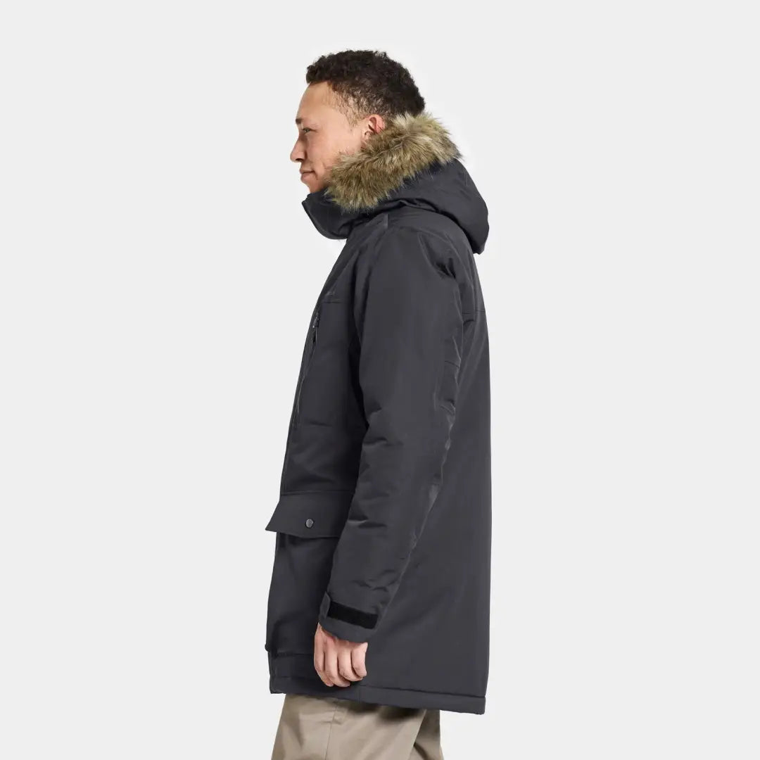 Winter parka with fur-trimmed hood, ideal for country clothing and outdoor adventures