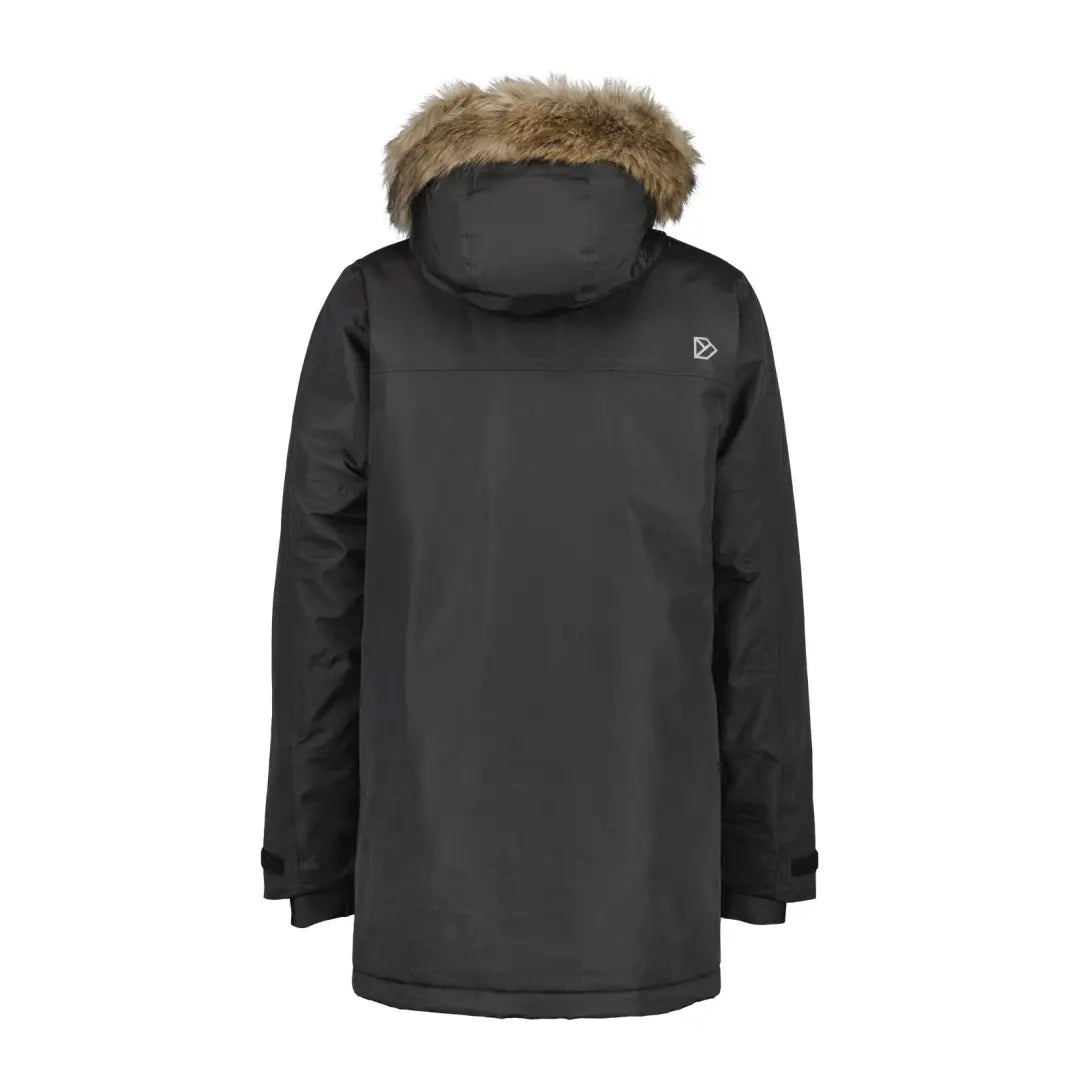 Black winter parka with fur-trimmed hood, perfect for style and warmth, Didriksons Marco Parka