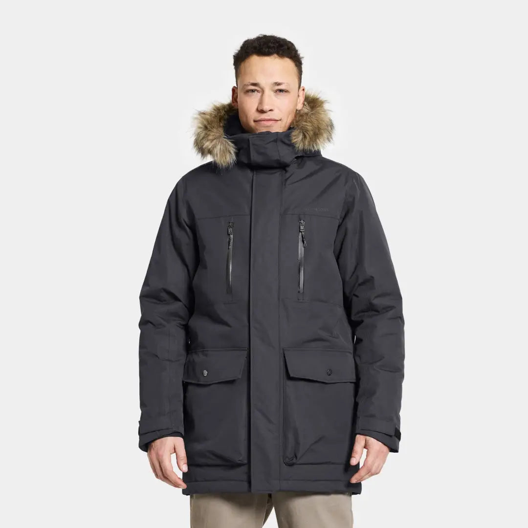 Dark gray Didriksons Marco Parka 3, perfect for country clothing and outdoor adventures