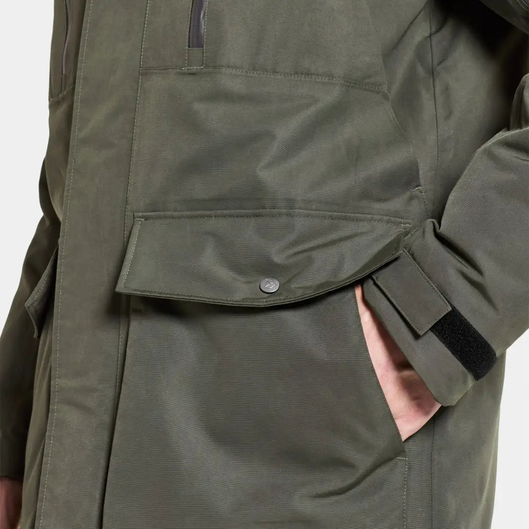 Olive green Didriksons Marco Parka 3 jacket perfect for country clothing and outdoor adventures