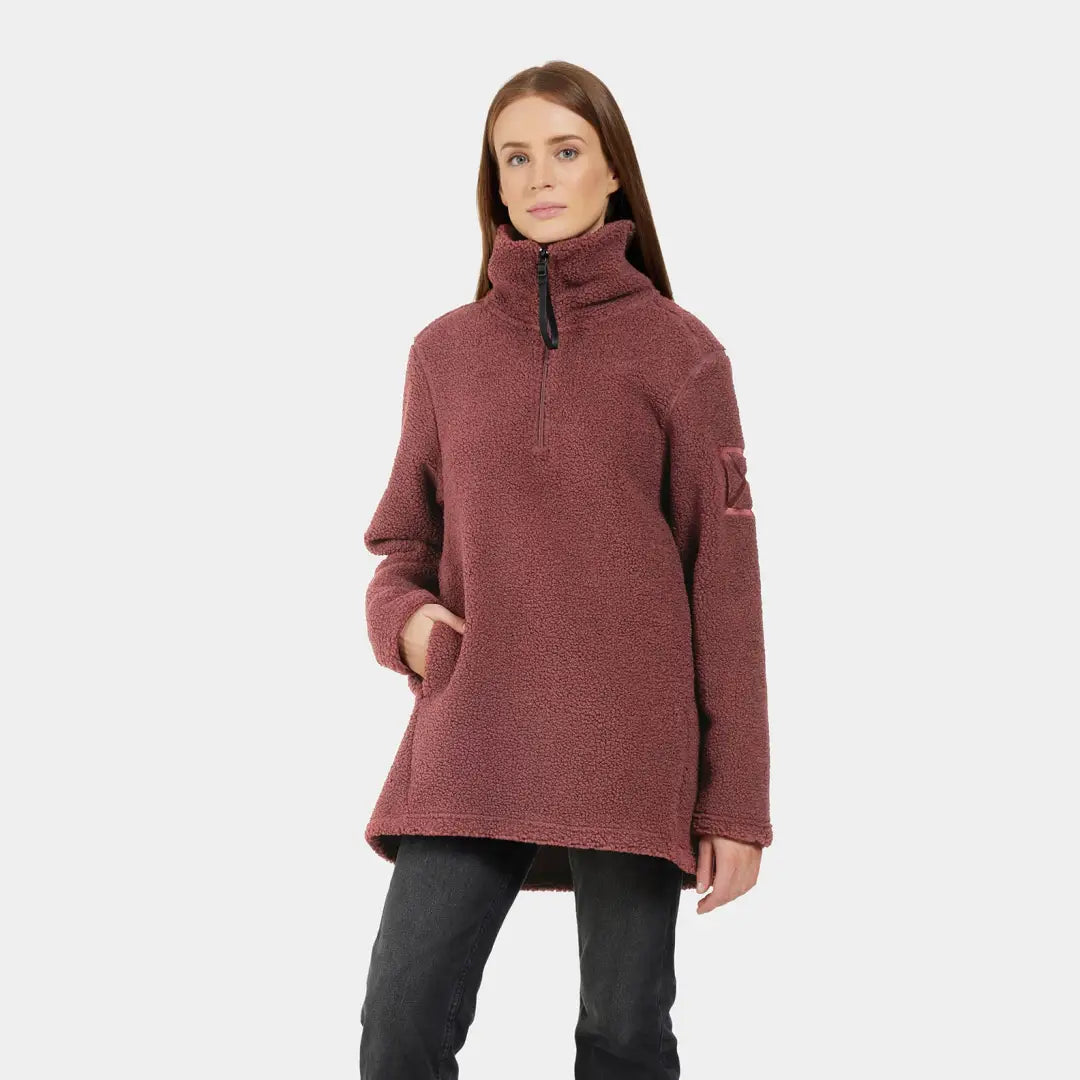 Burgundy Didriksons Marina Half Zip Fleece with high collar and half-zip front