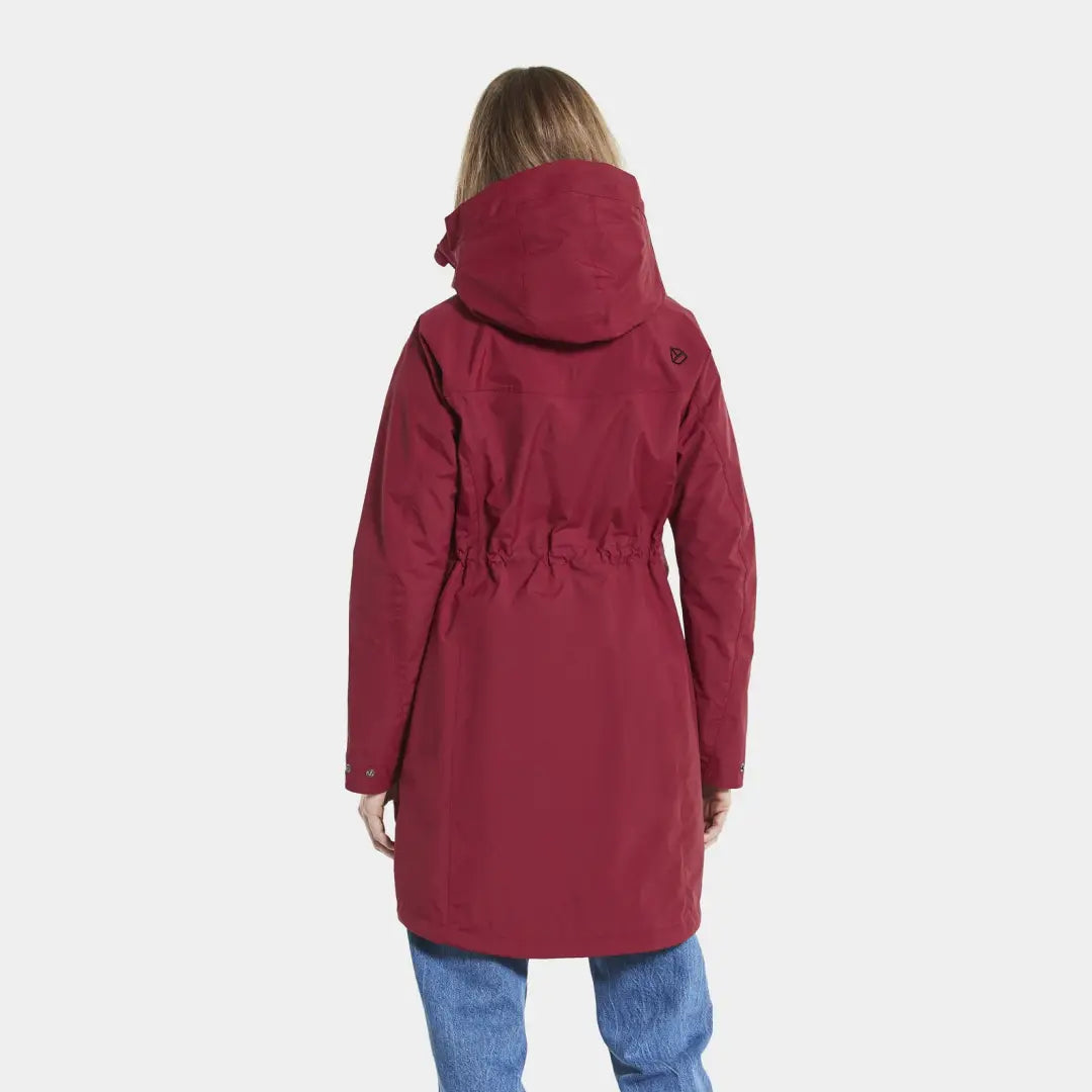 Burgundy Didriksons Thelma Womens Parka 8 in woven nylon fabric, cozy with a hood