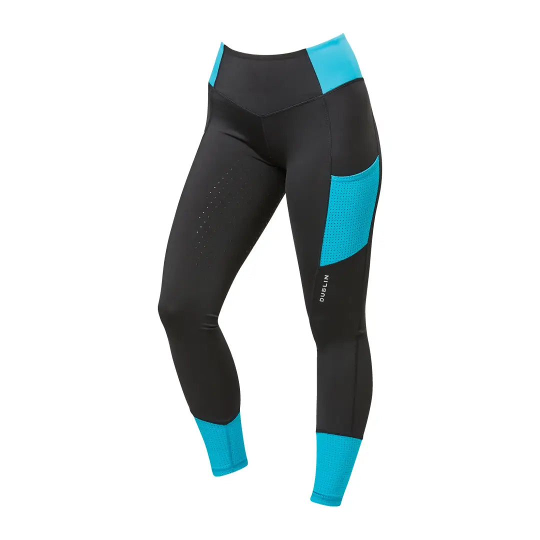 Athletic leggings featuring a black and blue colour block design from Dublin Power Performance