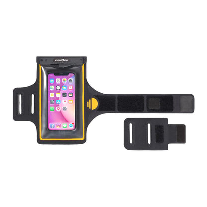 Black and yellow Fidlock Armband Dry Bag perfect for waterproof phone protection