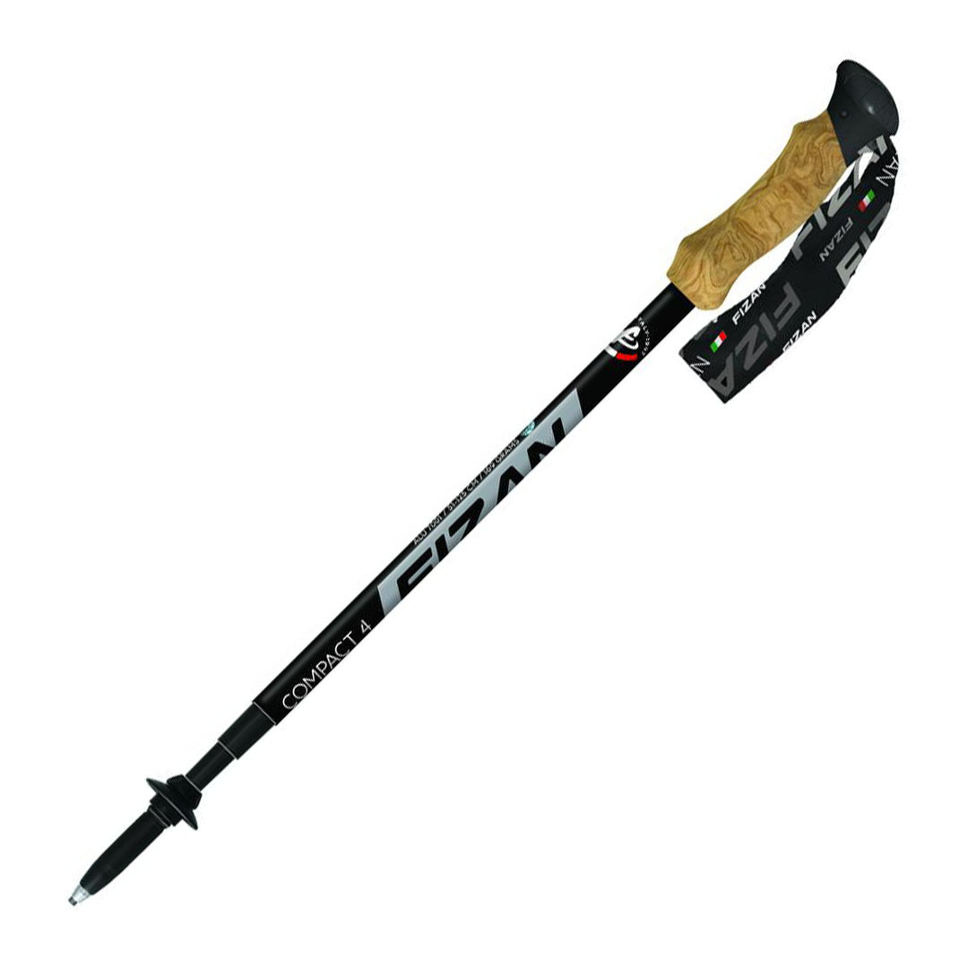 Stylish Fizan 4 Black Cork trekking pole with cork grip, perfect for country adventures