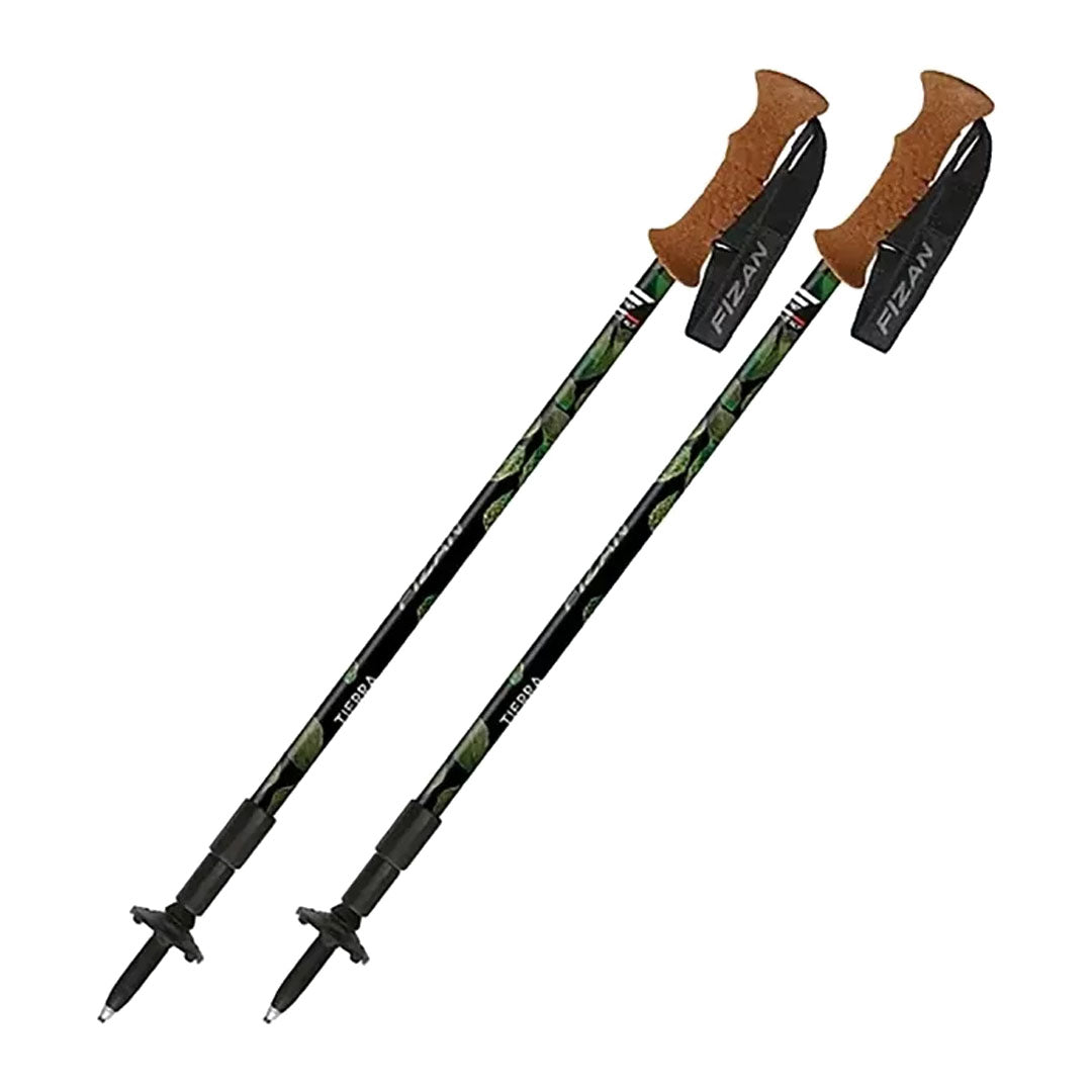 Pair of Fizan Tierra Spring Green trekking poles for outdoor adventures