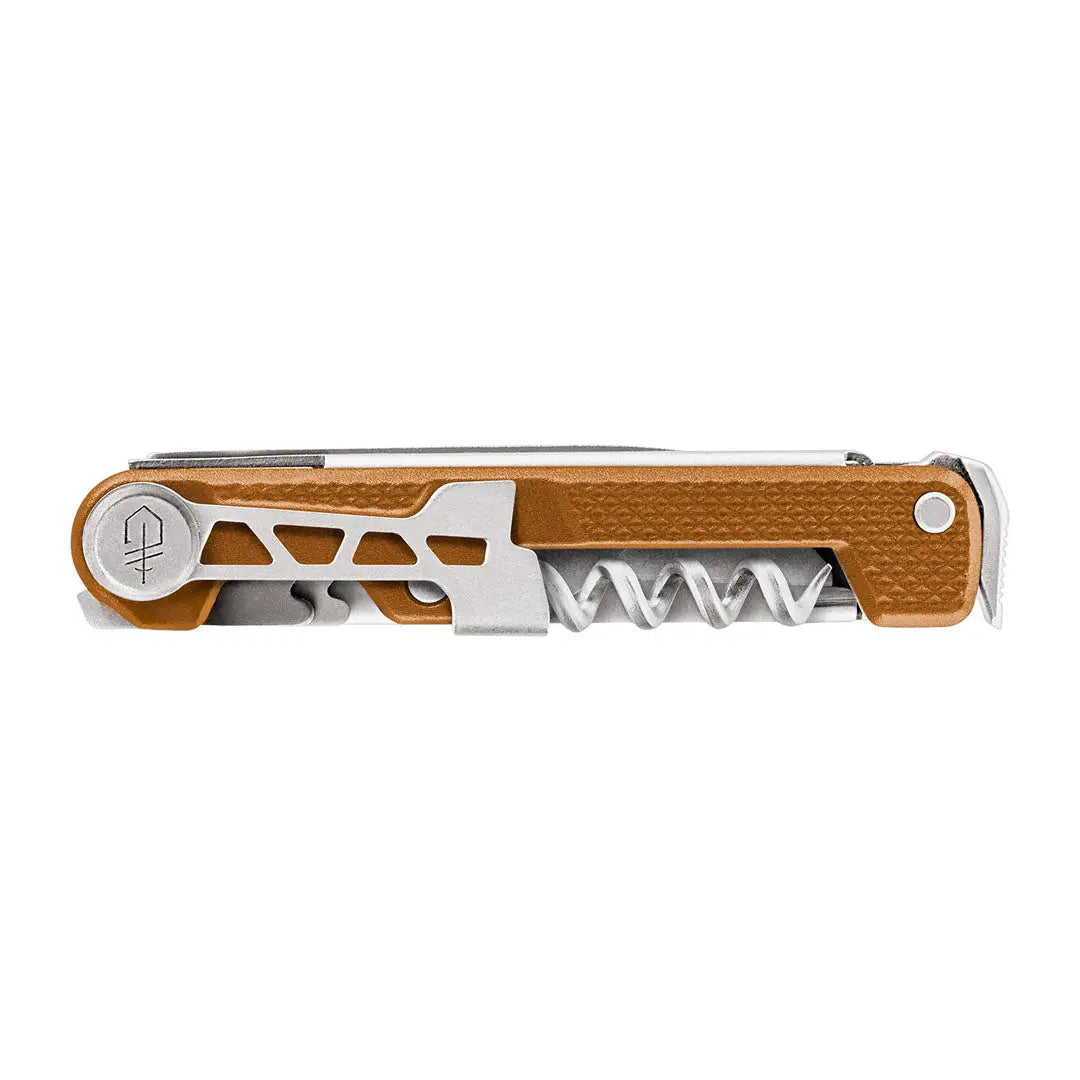 Folding pocket knife with wooden handle in Gerber Armbar Cork Multitool setup