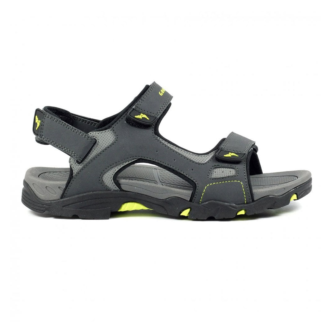 Gray and black Goodyear Malvern Mens Sandals featuring adjustable straps and padded insole