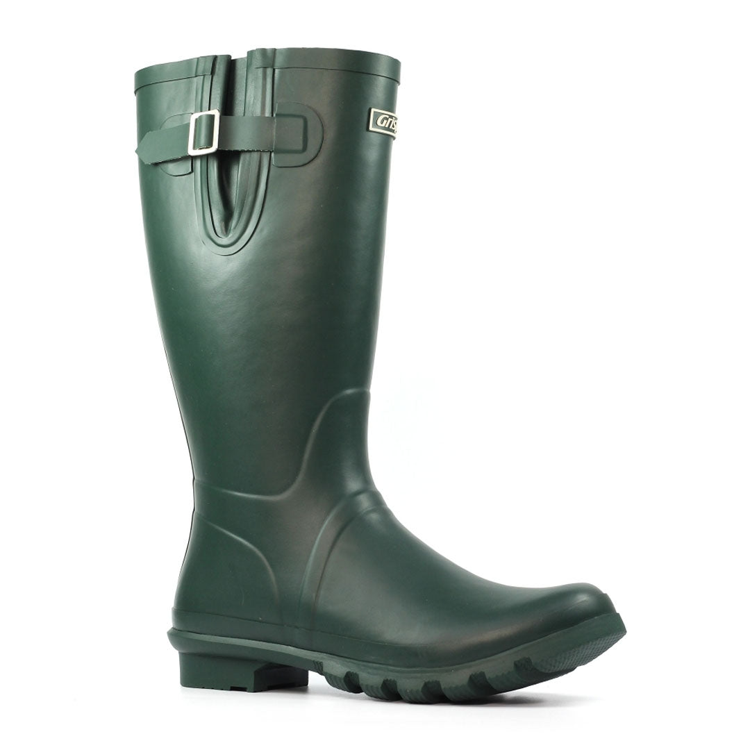 Green rubber Wellington boot from Grisport Petersfield, perfect for country clothing and hunting