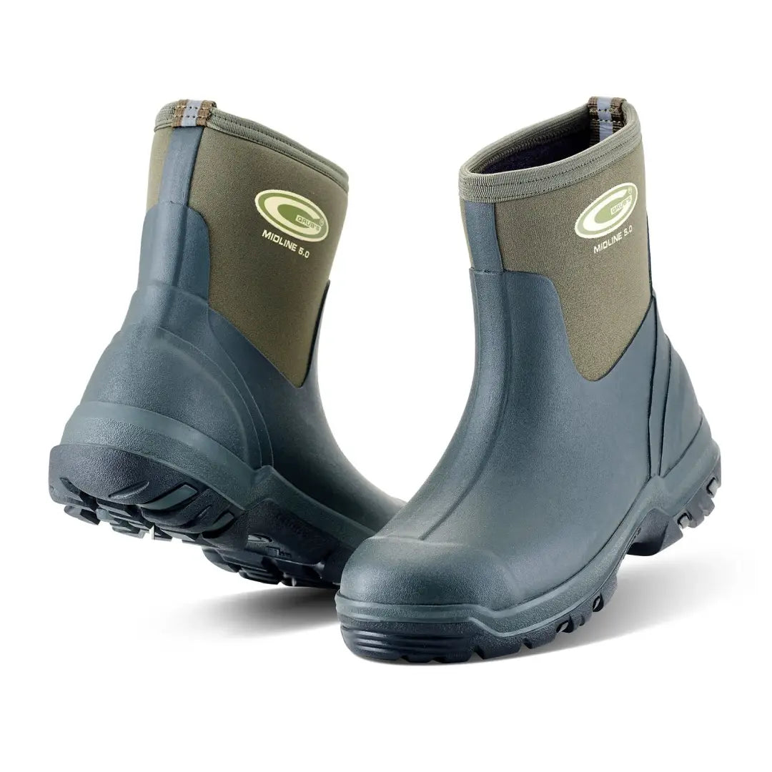 Dark blue and olive green Grubs Midline 5.0 waterproof rubber boots for outdoors and hunting