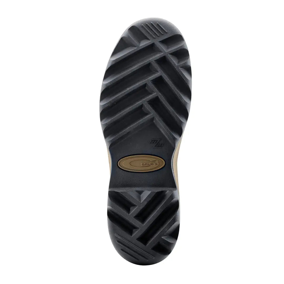 Rubber sole of Grubs Tayline 5.0 Wellington with a textured tread for grip