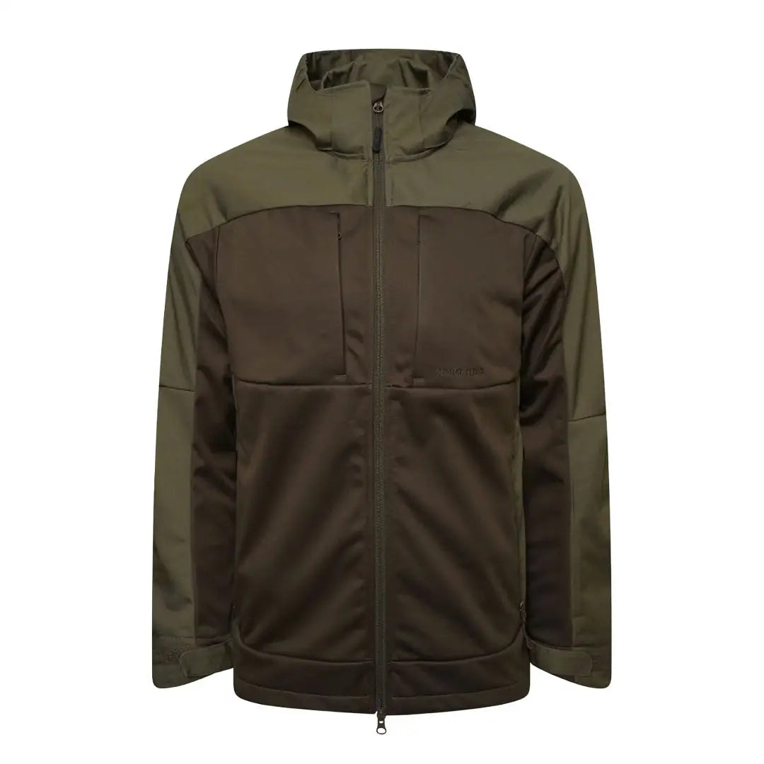 Olive green Ridgegate Active Hybrid jacket with color blocking and full-length zipper