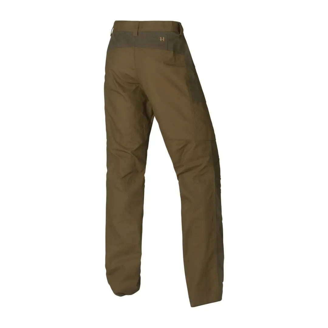 Olive green Harkila Asmund Trousers with belt loop in durable waxed canvas style