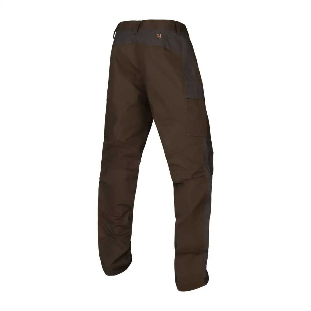 Dark brown Harkila Asmund Trousers with straight leg design in waxed canvas fabric