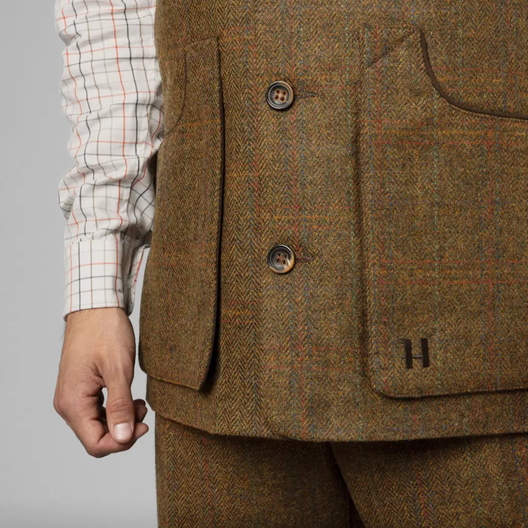 Brown tweed Kenmore Shooting Waistcoat with buttons and pocket detail