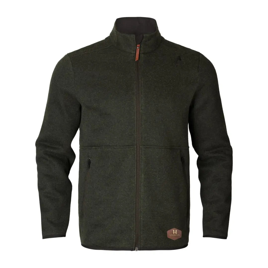 Dark green Harkila Metso zip sweater, a warm garment with pockets and stand-up collar