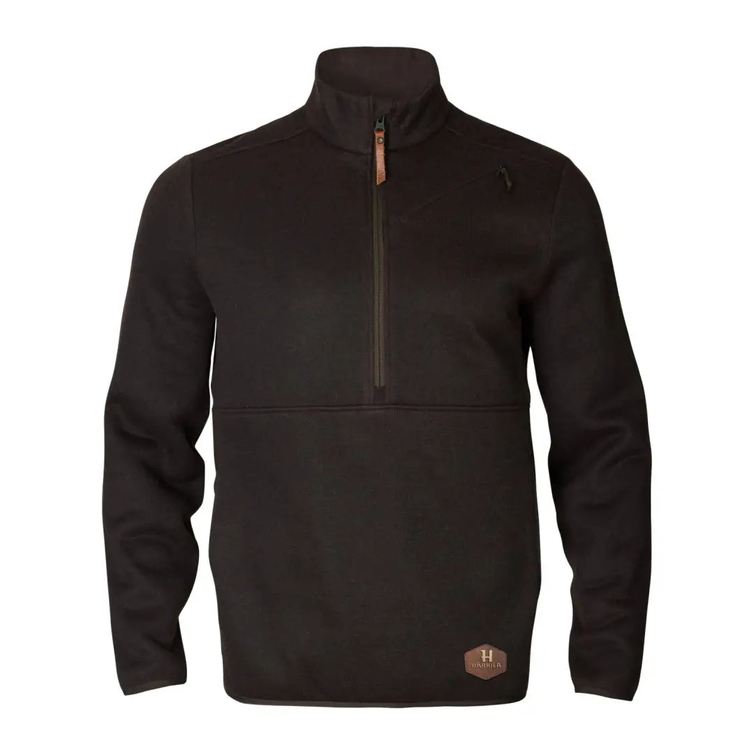 Black Harkila Metso Half Zip Fleece pullover sweater with high collar and logo patch