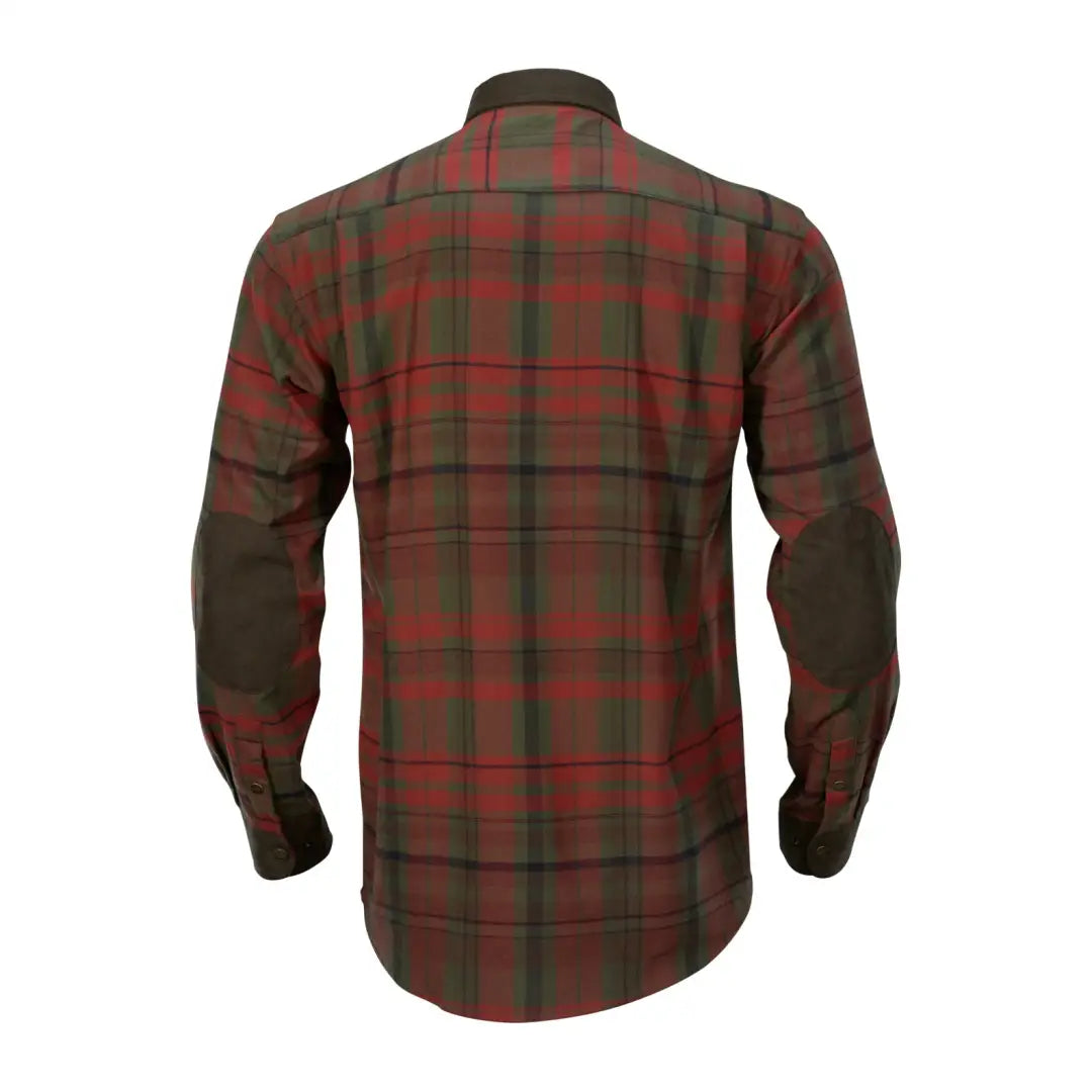 Plaid flannel Harkila Pajala Shirt with strong micro-suede reinforcements in red and green