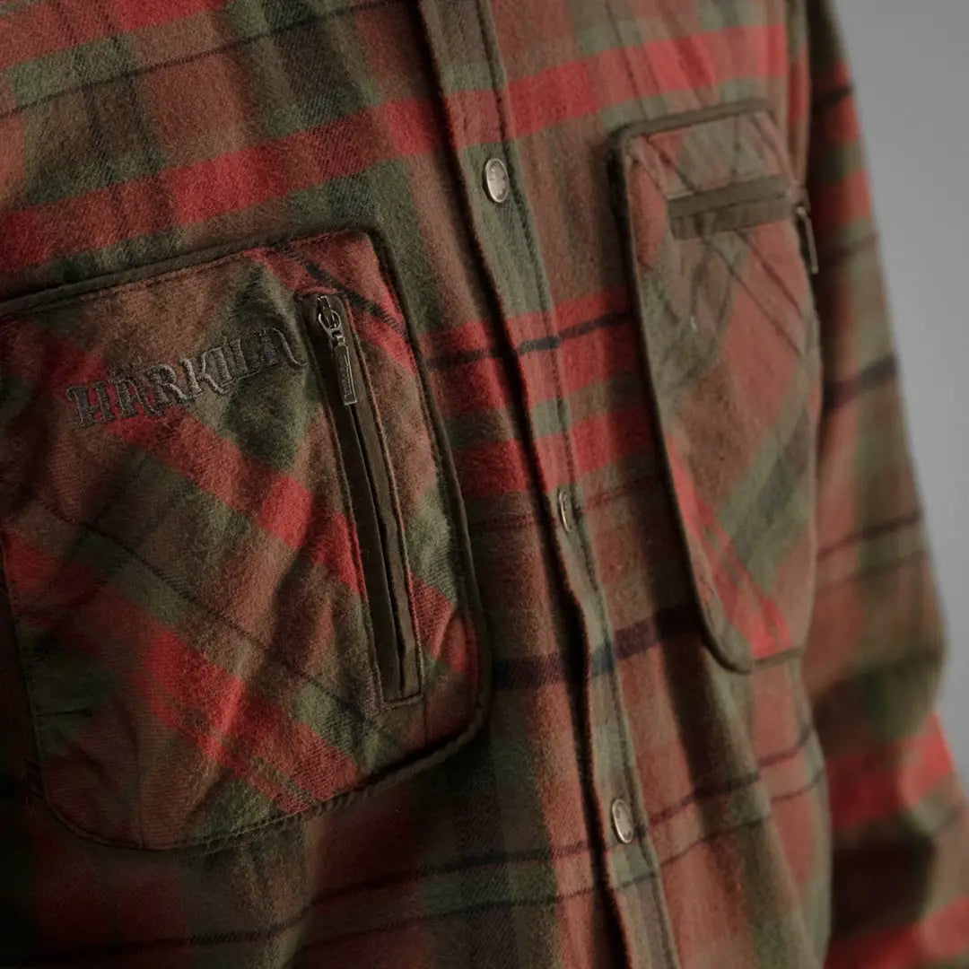 Plaid flannel Harkila Pajala Shirt with pockets and strong micro-suede reinforcements